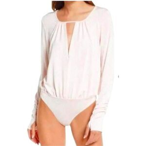 Free People Movement Kaya Bodysuit Size XS Ballet Pink Long Sleeve Keyhole Front